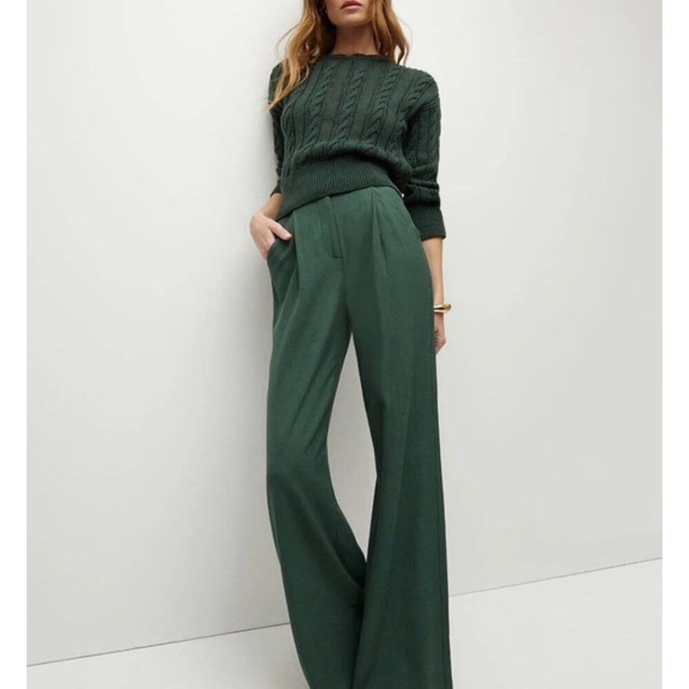 Veronica Beard Marbeau Wide Leg Voile Pleated High Rise Pants Green Size 16 NWOT - Picture 1 of 8